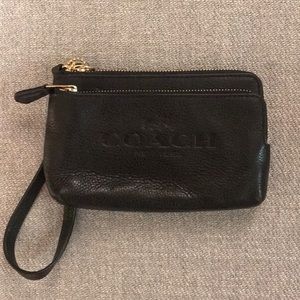 Coach black leather wristlet